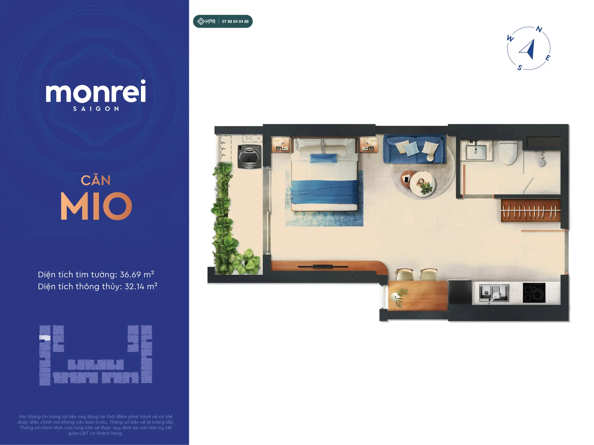 Mặt bằng căn Mio studio Monrei Saigon