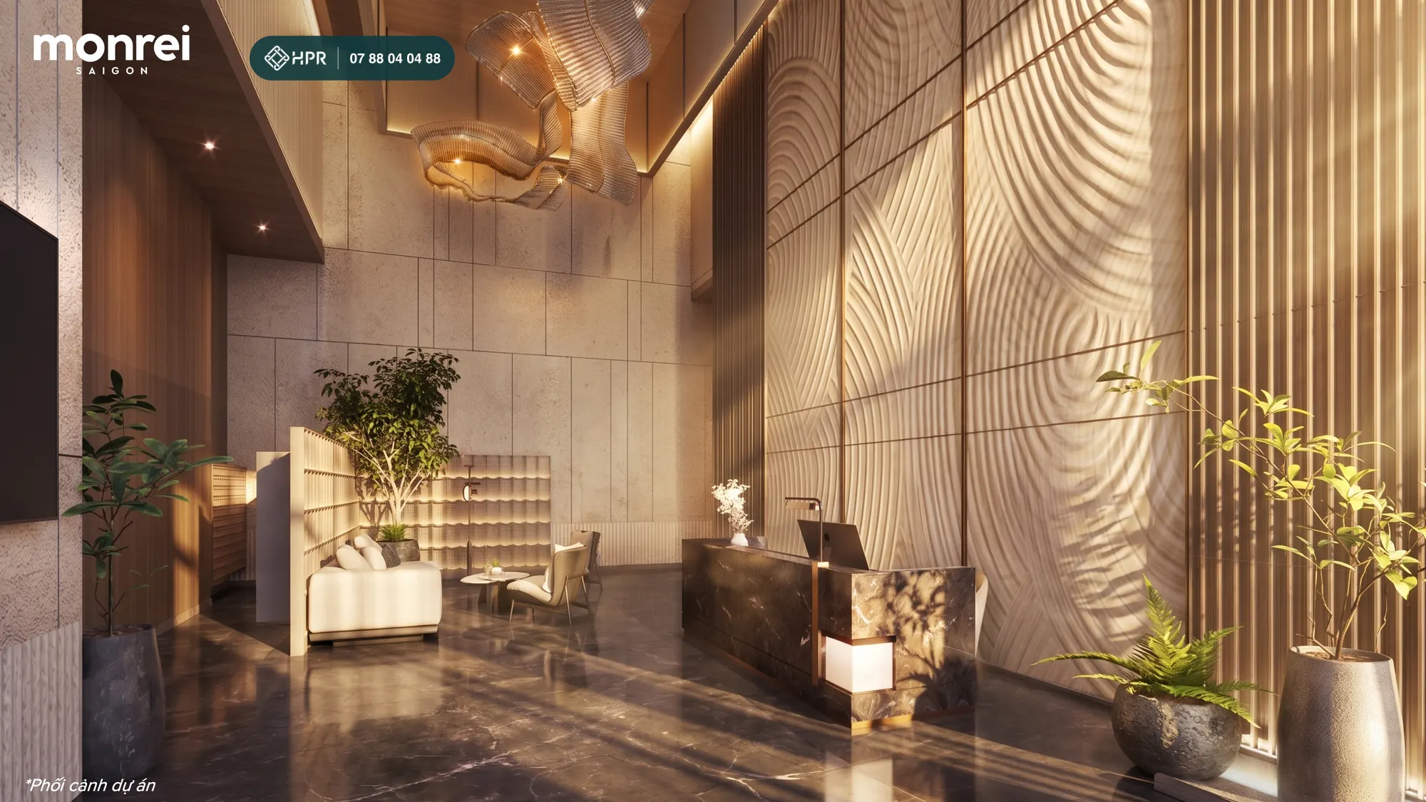 Sảnh đón thông tầng 9 m tháp Onsen, Monrei Saigon
